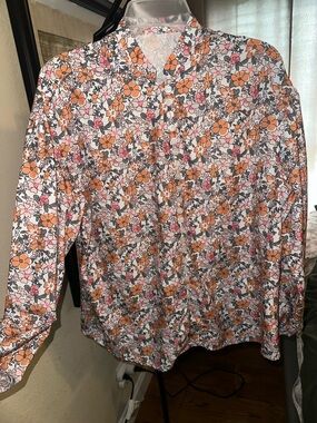 Women's Floral Button-Up Blouse in Orange, Pink & White